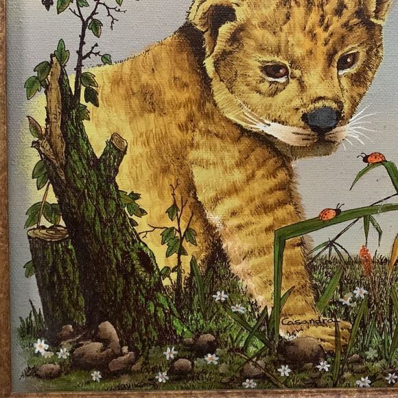 VTG LIGER CUB CANVAS PAINTING SIGNED WOOD FRAMED 8X10 CANVAS - Picture 7 of 15